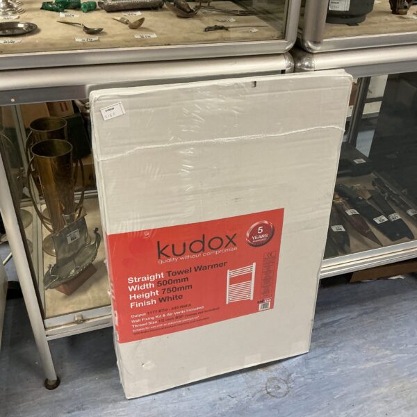 New Kudox straight towel warmer in original packaging.