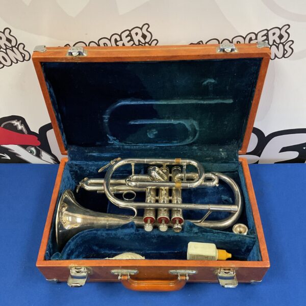 Vintage silver-plated Lark cornet in its original case.