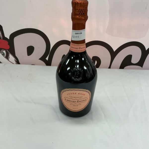 Bottle of Laurent Perrier Rose Champagne presented for auction.
