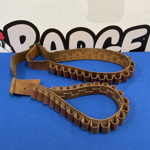 Vintage leather cartridge belt for shotgun shells.