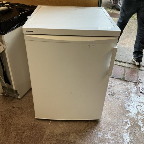 White Liebherr fridge in a used condition, kitchen appliance.