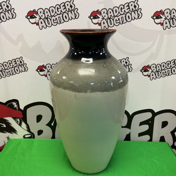 Large 52cm Marks & Spencer pottery vase with brown and cream glaze.