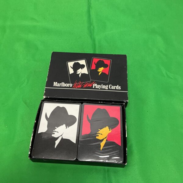 Vintage Marlboro playing cards with cowboy design.