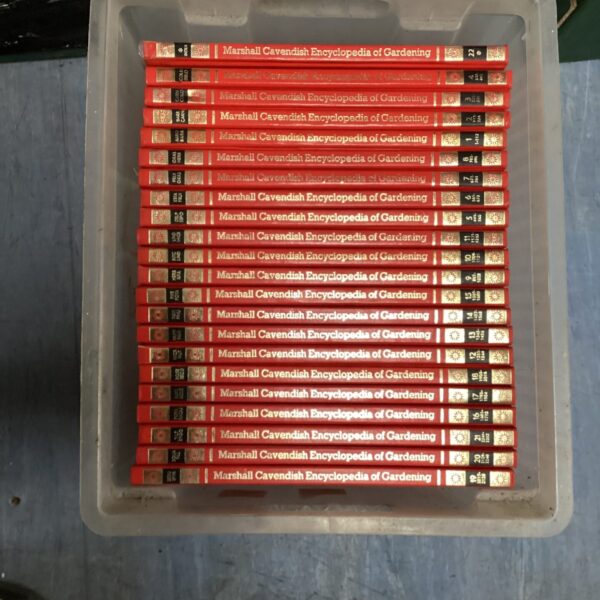 Vintage Marshall Cavendish gardening encyclopedia set displayed.