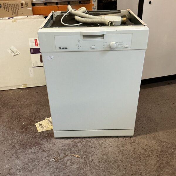 White Miele dishwasher, used kitchen appliance for repair.