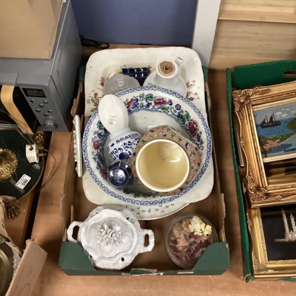 Mixed china lot featuring a decorative bowl and large vase.