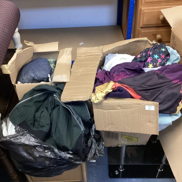 Mixed clothing lot with a New Look jacket and printed t-shirts.