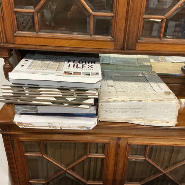 Mixed lot of floor tiles including Laura Ashley designs for DIY projects.