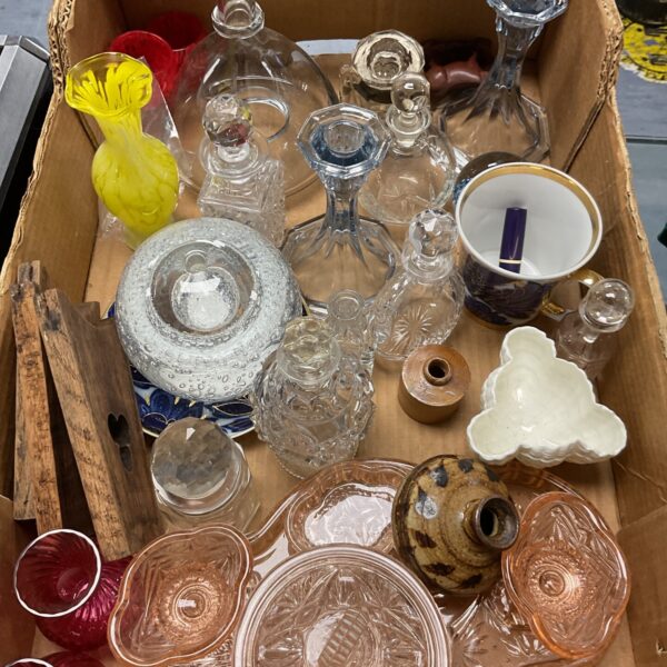 Assorted vintage glass and china collection, including Murano and Dartington pieces.
