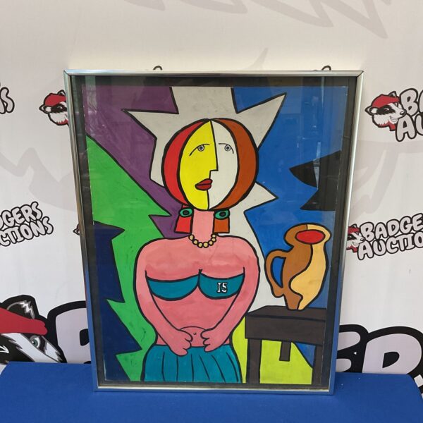 Vibrant modernist watercolour portrait of a woman with abstract features.
