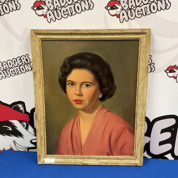 Vintage N Barker oil painting portrait of a young woman.