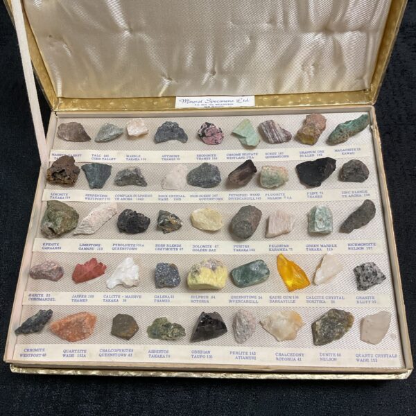 Bound set of New Zealand mineral specimens for collectors and education.