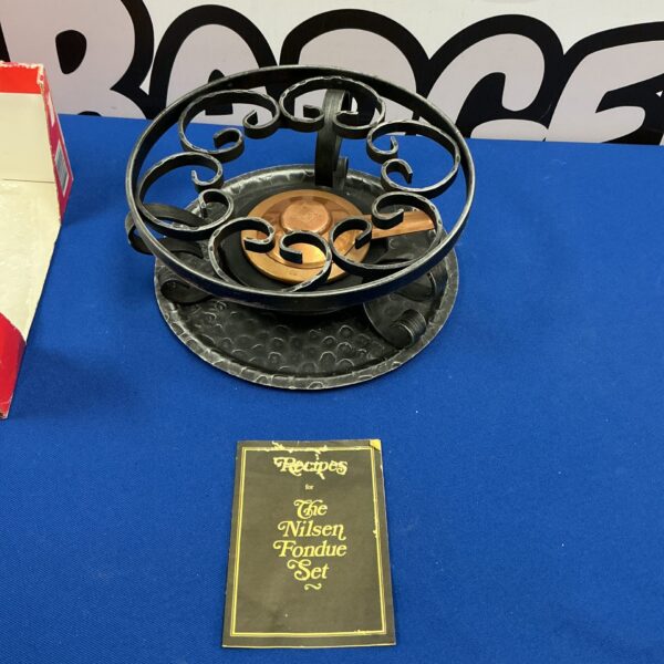 Vintage Nielsen fondue set metal frame for fondue pot.