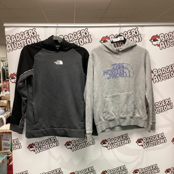 North Face hoodie lot including adult and kids sizes.