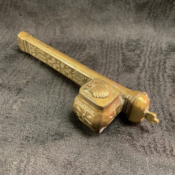 Antique brass Ottoman Qualamdan pen case with floral detailing.
