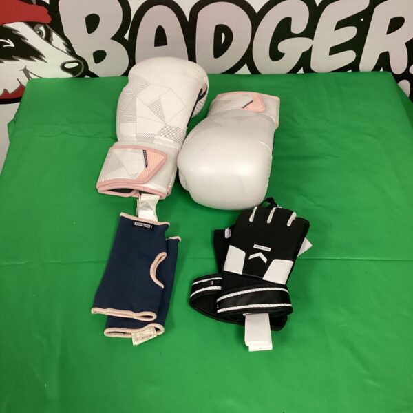 Outshock boxing gloves and wrist protectors set for training.