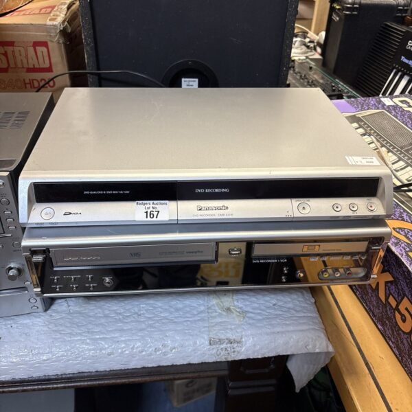 Vintage Panasonic and Daewoo DVD recorder and VCR combo unit.