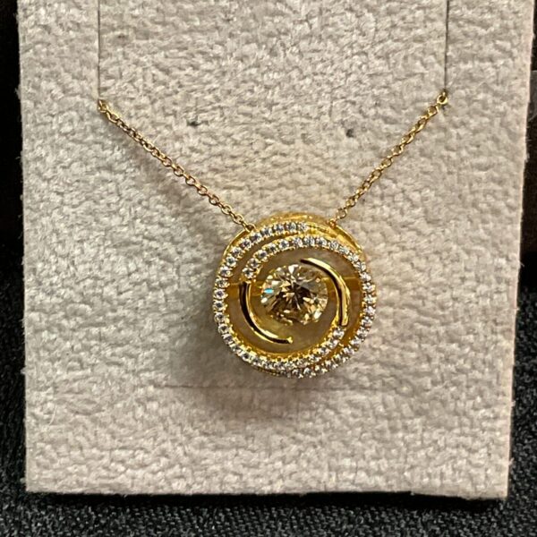 Pandora silver gilt necklace with white shimmer stone swirl pendant.