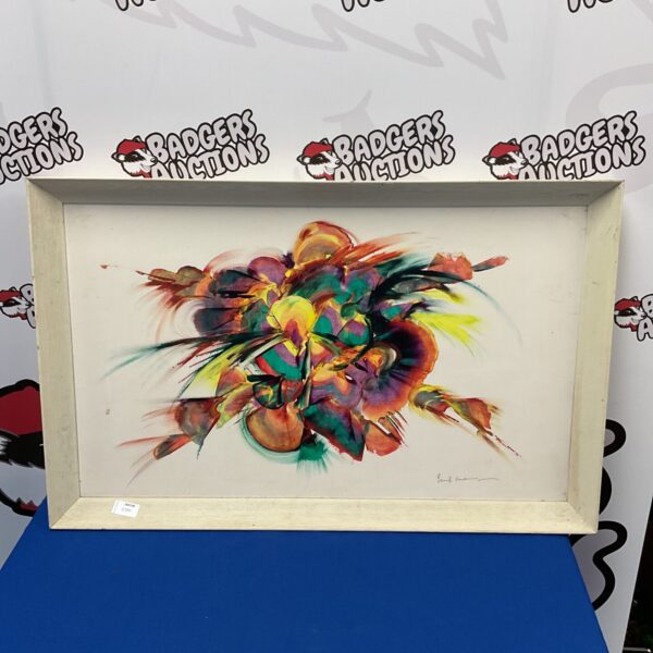 Vibrant Paul Mann abstract painting on cellulose board.
