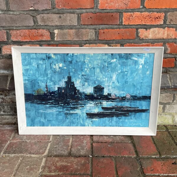 Signed Paul Mann industrial riverside painting, British 20th century art.