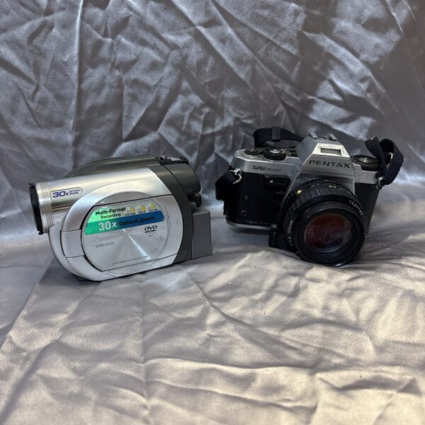 Front view of a vintage Pentax Super Program 35mm film camera.