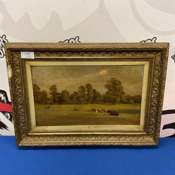 1893 Peter Seslie oil painting of cattle in a field.