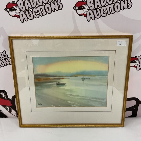 Peter Toms watercolour painting of sailboats on calm waters.