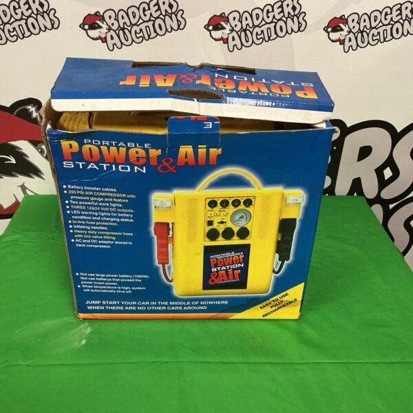 Vintage portable car power station with air compressor and jump starter.