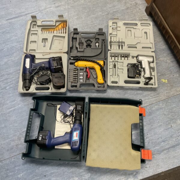 Untested power tool set in a carry case with drill and screwdriver.