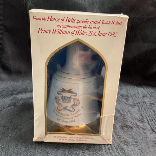 Vintage Bells Whisky bottle commemorating Prince William’s birth in 1982.