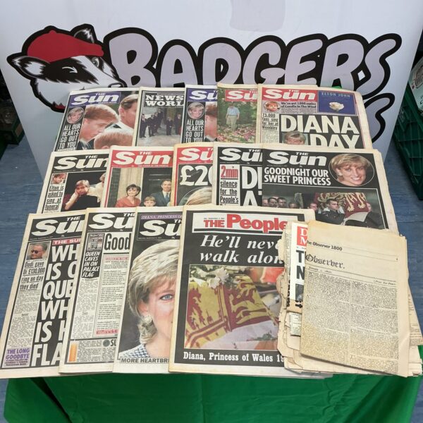 Collection of Princess Diana newspapers from the 1990s, including The Sun.