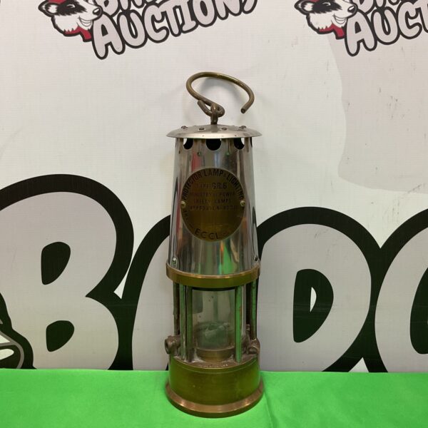 Vintage brass Protector GR6 miners lamp, industrial lighting.