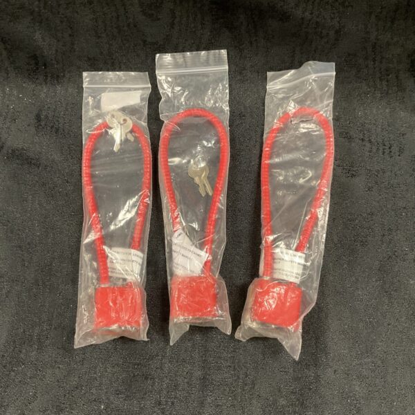 Set of three new rifle padlocks for firearm security.