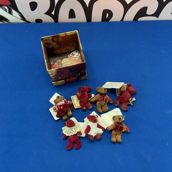 Ross Tiny Town Bears collection of seven miniature plush bears.