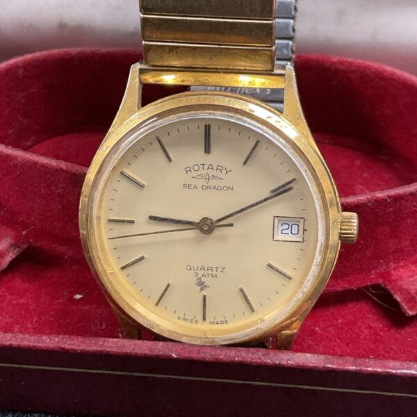 Vintage Rotary Sea Dragon quartz wristwatch in gold tone.