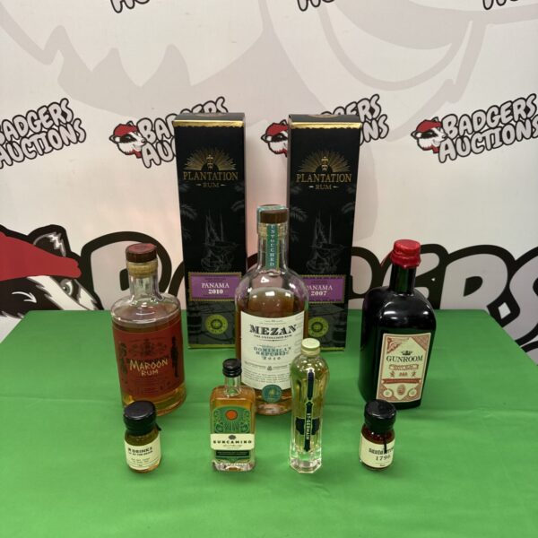 Rum selection featuring Plantation Panama and sealed Gunroom bottles.