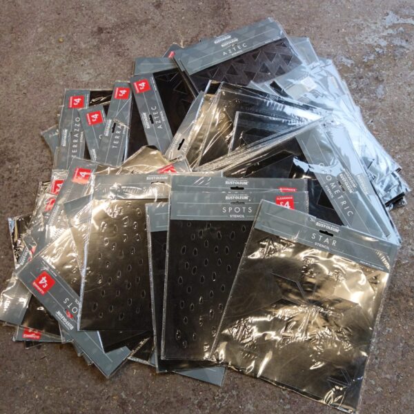 New Rust-oleum AztEc stencils in original packaging, ideal for DIY projects.