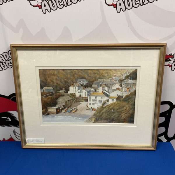 Charming watercolour painting of a Cornish fishing village by Sam Burden.