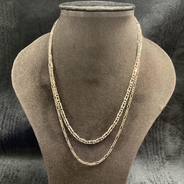 Layered silver chain necklaces, 16" and 18" long, fashion jewellery.
