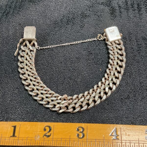 Heavy silver double curb chain bracelet with lobster clasp.