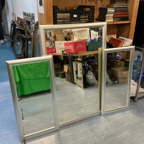 Silver framed mirror set with large and slim mirrors.