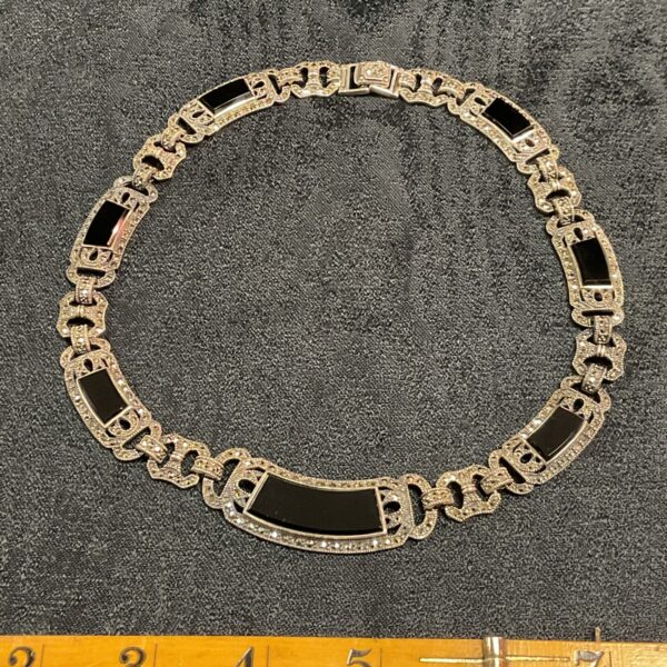Vintage silver and onyx necklace with geometric links.