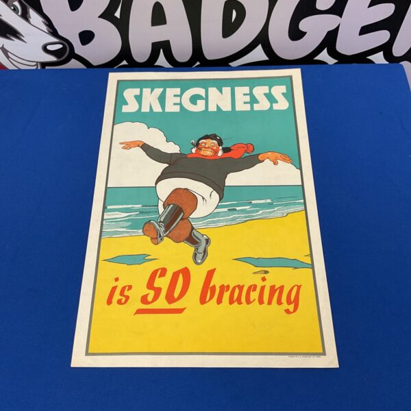 Vintage Skegness poster by R B MacMillan, featuring a comical illustration.