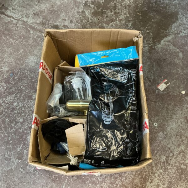 Mixed lot including Skylo touchless dual flush valve and other items.