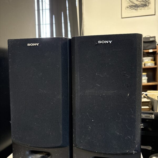 Vintage Sony SS-H2 750 speakers in dark woodgrain finish.