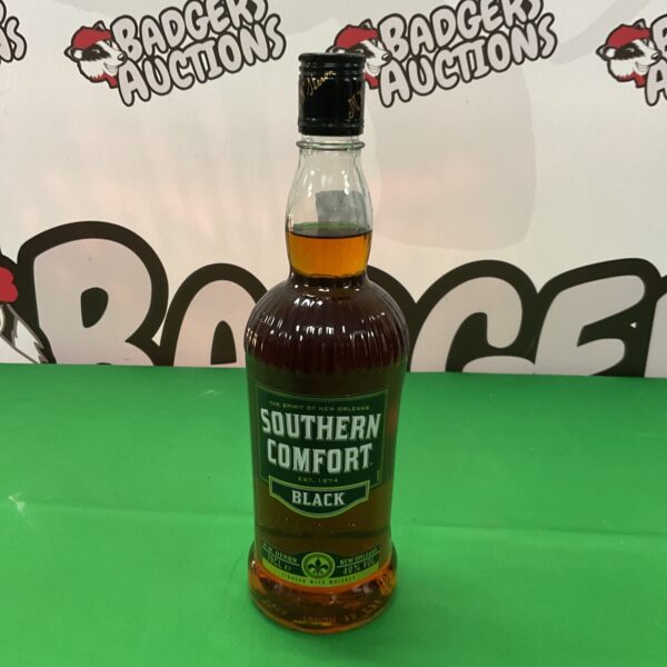 Southern Comfort Black 70cl bottle, collectible whiskey liqueur.