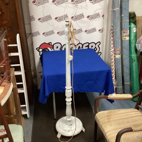 Vintage wooden standard lamp in Greek pillar style.
