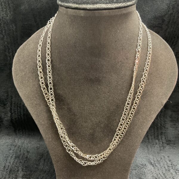 Vintage sterling silver double curb chain necklace, detailed view.