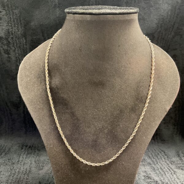 Sterling silver rope chain necklace, 18 inch length, classic design.