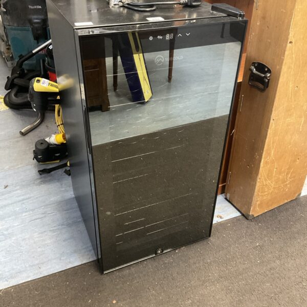 Black Subcold wine chiller cabinet with locking mechanism.